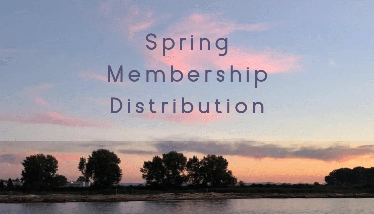 Photo of a sunset on the Fraser River with text Spring Membership Distribution