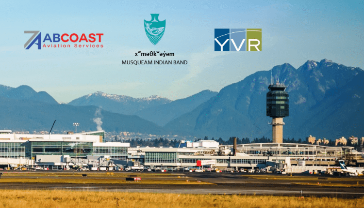 Image of YVR airport with ABCoast, Musqueam and YVR logos