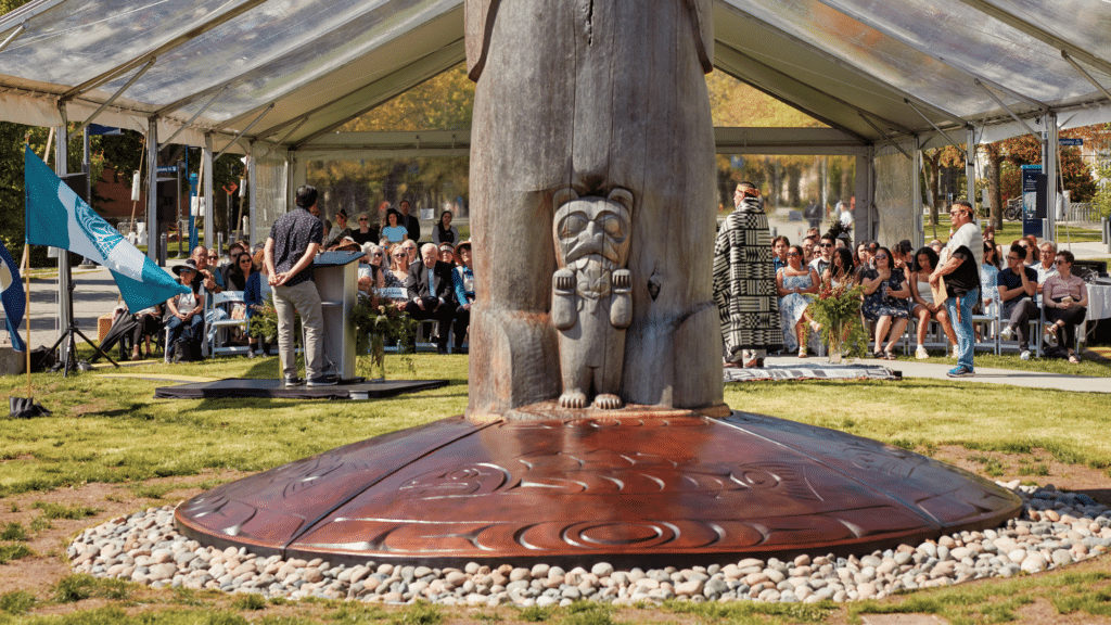 Photo of celebration event at UBC for Richard Campbell's new artwork, May 11, 2023