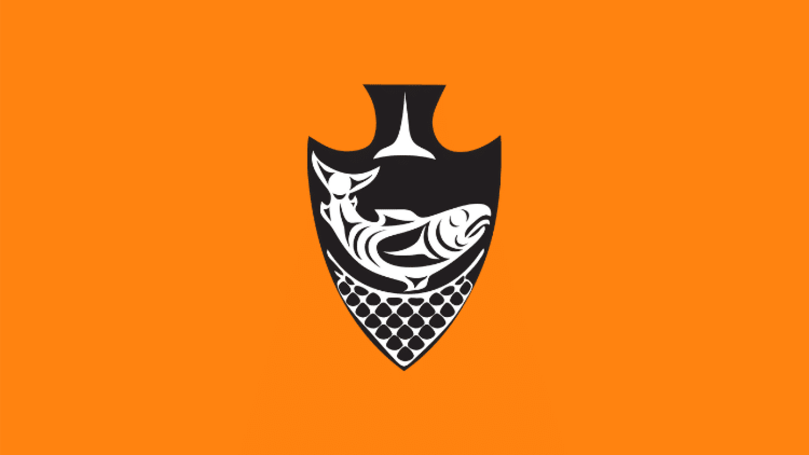 Musqueam arrowhead logo with orange background